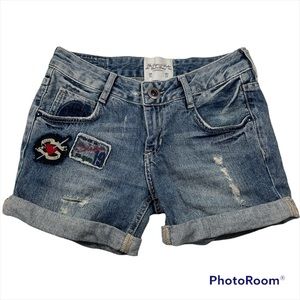 Sicko distressed denim shorts with patches size 4 (Eur 34)